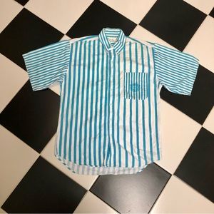 Vintage Bugle Boy 80s 90s Bright Blue & White Button Down Short Sleeve Shirt szL
